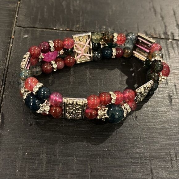 Vintage Glass Bead Stretch Casual Western Boho Filigree Bracelet ​​​​​​​​​​ - Picture 4 of 4